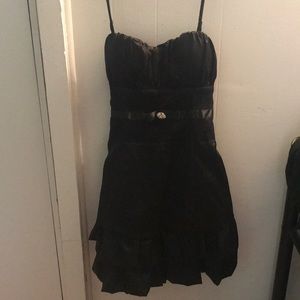 Black satin and lace dress with adjustable straps